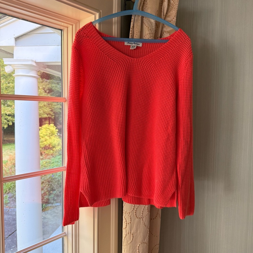 Tommy Bahama Vibrant Pink V-Neck Soft Cotton Sweater